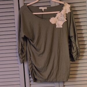 Olive Green Top with Lace Detail
